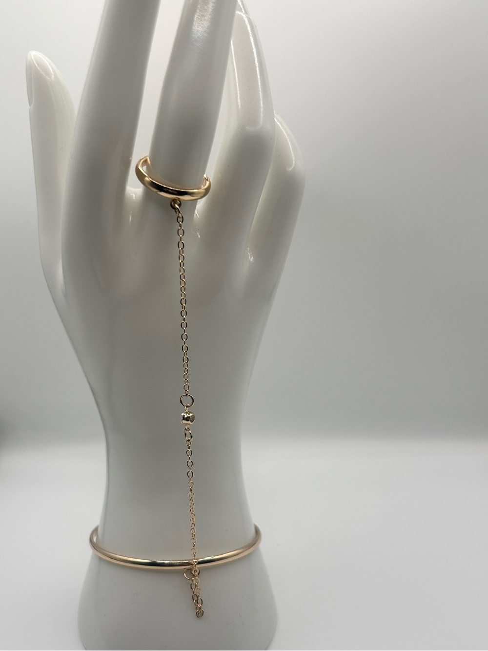 Gold-Tone Ring & Chain Hand Bracelet — Minimal Chic